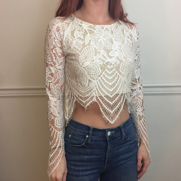 For Love And Lemons Tops - For Love and Lemons White Lace Guava Crop Top